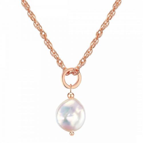 Rose Gold White Cultured Pearl Necklace