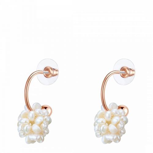 Rose Gold White Pearl Cluster Drop Earrings
