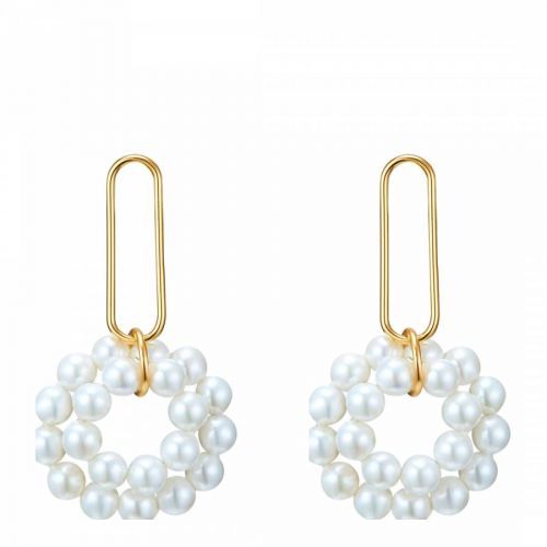Yellow Cold Cluster Circle Pearl Earrings