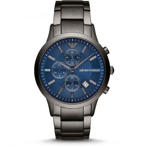 NEW ARMANI MENS CHRONOGRAPH WATCH AR11215 BLUE DIAL GUNMETAL STRAP, COA