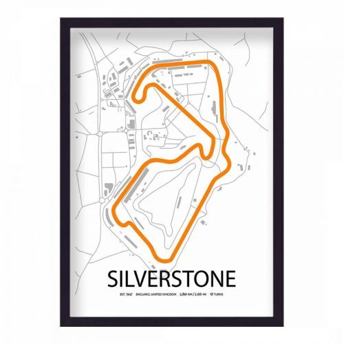 Silverstone Race Circuit Map 44x33cm Framed Print