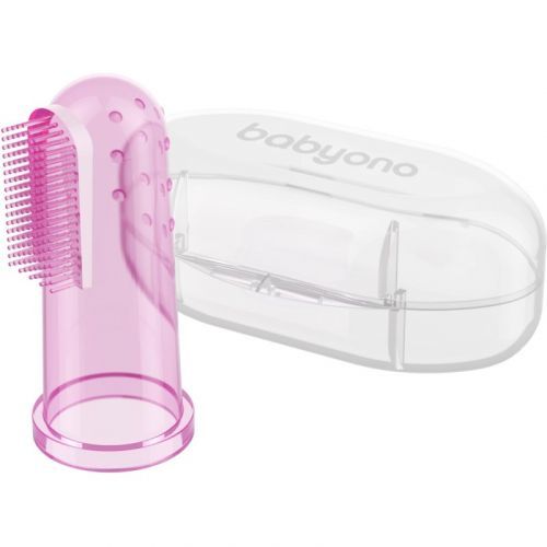 BabyOno Take Care First Toothbrush Silicone Finger Toothbrush for Kids With Bag Pink 1 pc