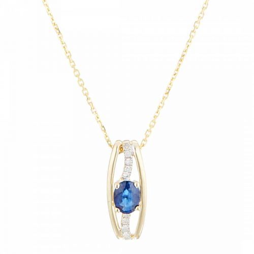 Gold/Blue Sapphire Stone Pendant Necklace