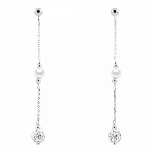 Silver/White Real Cultured Fresh Water Pearl Crystal Ball Earrings