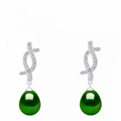Silver/Green Cultured Freshwater Pearl Earrings