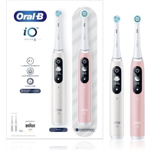 Oral B iO Series 6 Duo Electric Toothbrush White & Pink Sand 2 pc