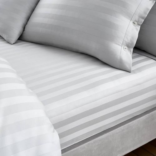 400TC Satin Stripe Double Fitted Sheet Silver