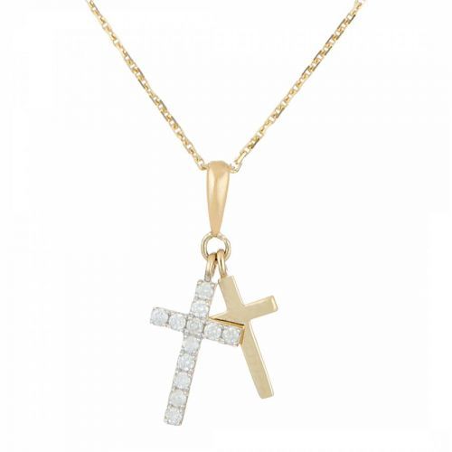Gold Diamond Embellished Two Cross Pendant Necklace