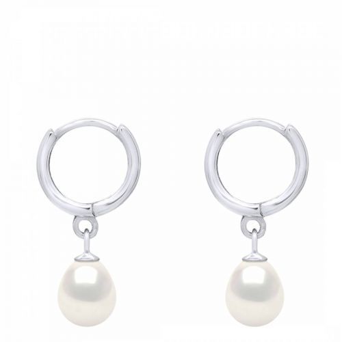 Silver/White Fresh Water Pearl Clasp Earrings