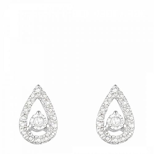 Silver Diamond Embellished Tear Drop Stud Earrings