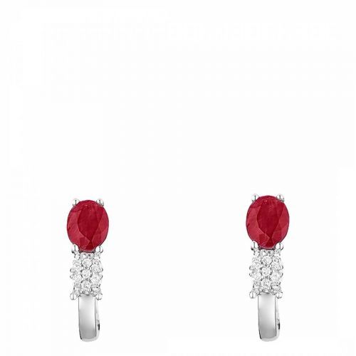 Silver/Red Ruby Hooped Earrings