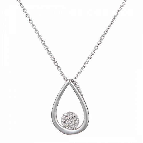 Silver Diamond Embellished Tear Drop Pendant Necklace