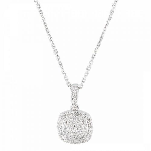 Silver Diamond Embellished Curved Square Pendant Necklace