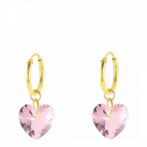 Gold/Pink Swarovski Crystal Heart Hoop Earrings