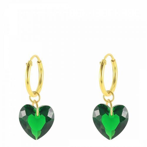 Gold/Green Swarovski Crystal Heart Hoop Earrings