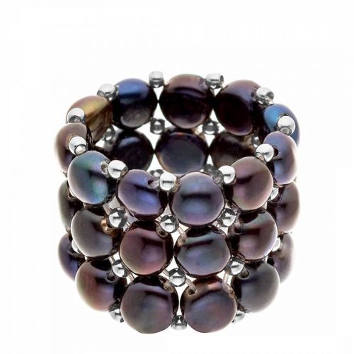 Black Tahitian 3 Row Real Freshwater Pearl Ring