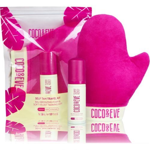 Coco & Eve Sunny Honey Ultimate Glow Travel Kit Self Tanning Foam with an Applicator Mitt Medium 60 ml