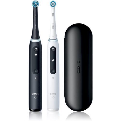 Oral B iO 5 DUO Electric Toothbrush + 2 Replacement Heads with Travelling Case Black & White