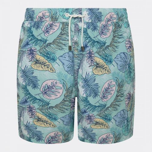 Blue Leaf Print Swim Shorts