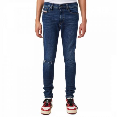 Blue D-Istort Slim Distressed Stretch Jeans