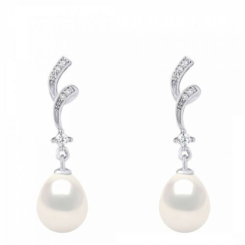 Silver/White Whirlpool Real Cultured Freshwater Pearl Earrings