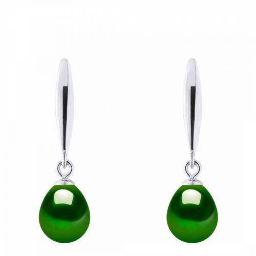 Silver/Malachite Green Real Cultured Freshwater Pearl Earrings