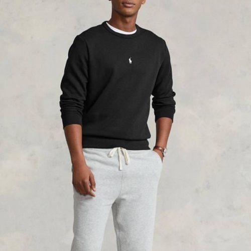 Black Cotton Blend Crew Neck Sweatshirt