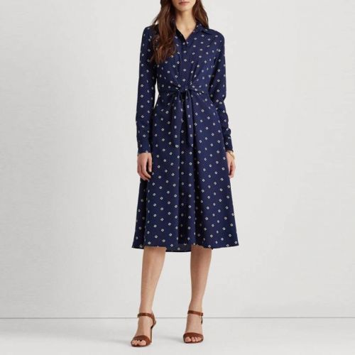 Navy Printed Midi Dress