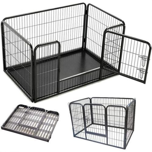 (6 Panel Heavy Duty Dog Cage Foldable Crate M(107x71x73cm)) Puppy Dog Play Pen Whelping Dog Crate Cage Fence With Tray