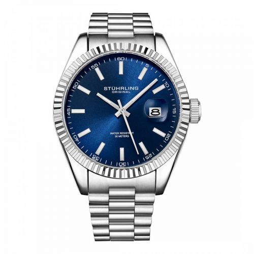 Men's Silver Quartz Blue Dial Watch