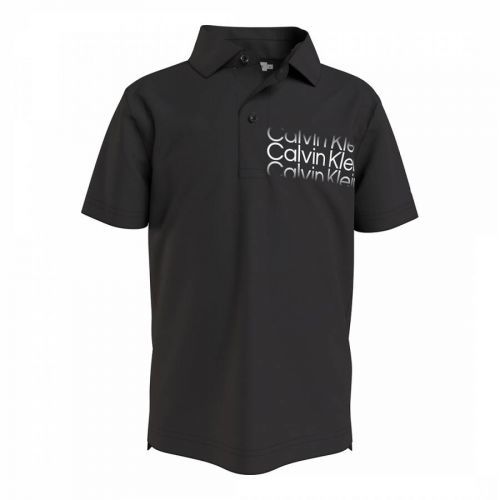 Boy's Black Faded Logo Cotton Blend Polo Shirt