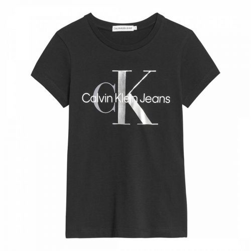 Girl's Black Monogram Logo Cotton T-Shirt