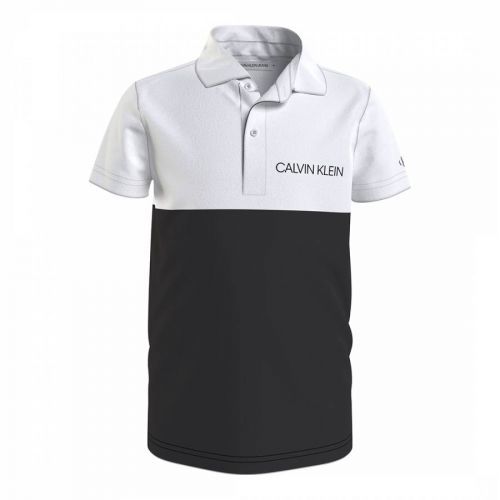 Boy's Black Colour Block Design Cotton Polo Shirt