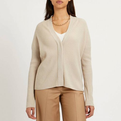 Cream Ribbed Wool Cashmere Blend Cardigan