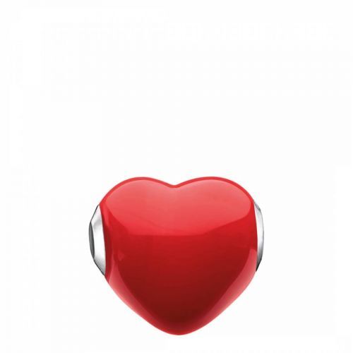 Sterling Silver Red Glass Heart Bead