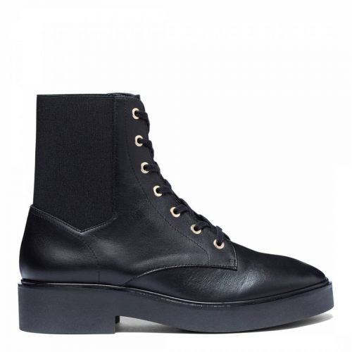 Black Leather Henley Lace Up Ankle Boot