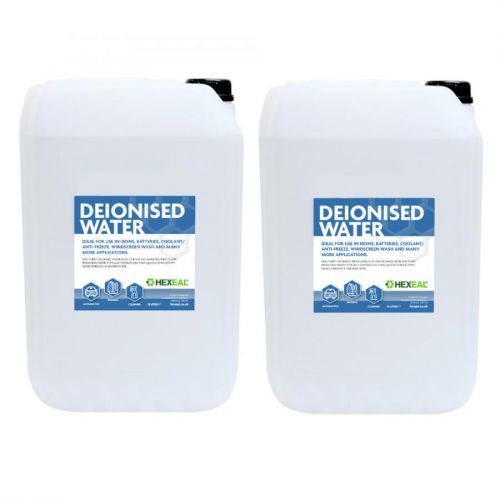 Hexeal DE-IONISED WATER | 2 x 25L | (De Mineralised/Deionised/Not Distilled) Pure