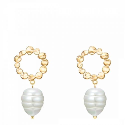 Yellow Gold/White Shell Pearl Drop Earring