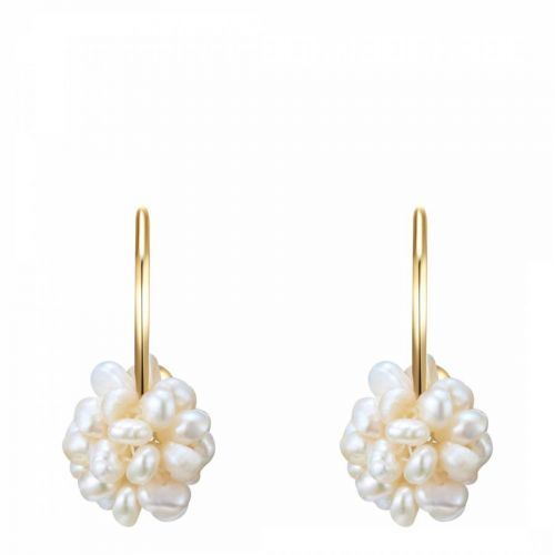 Yellow Gold/White Pearl Shell Hoop Earring