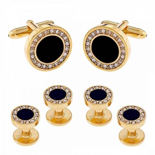 18K Gold Onyx Embelished Cufflink Set