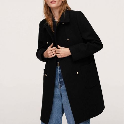 Black Double-Breasted Wool Coat