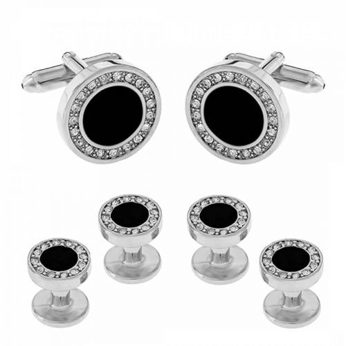 Silver Onyx Embellished Cufflink Set