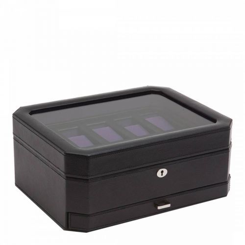 Black/Purple Windsor Vegan Leather 10 Piece Watch Box with Drawer
