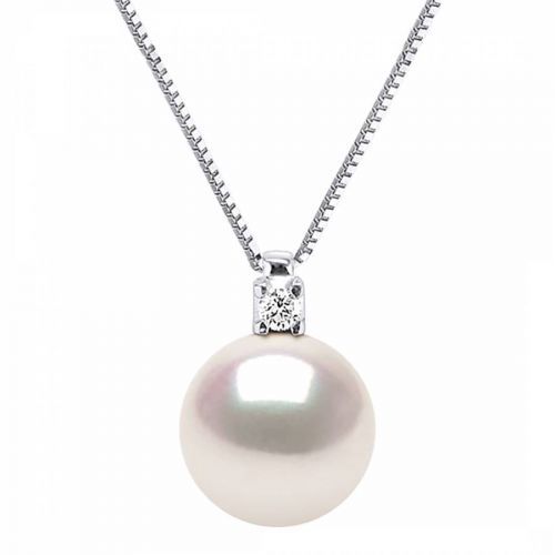 Venetian White Gold Diamond Real Cultured Pearl Necklace