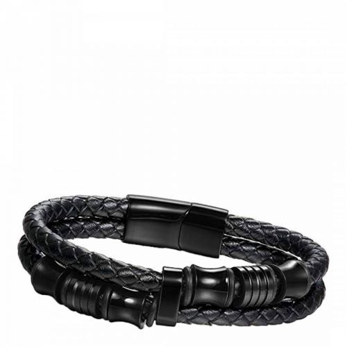 Black Plated Leather Bracelet