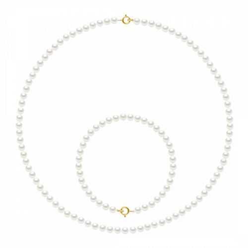 Natural White/Yellow Gold Real Cultured Freshwater Pearl Necklace/Bracelet