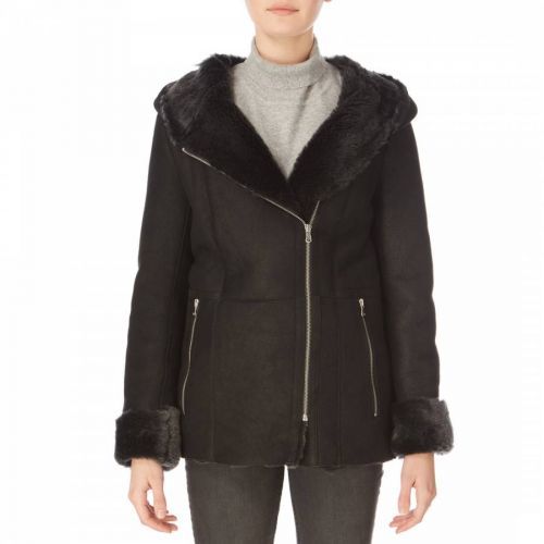 Black Hooded Shearling Jacket
