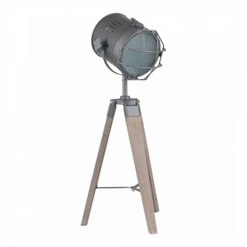 Bullseye Grey Metal & Antique Wood Marine Tripod Table Lamp