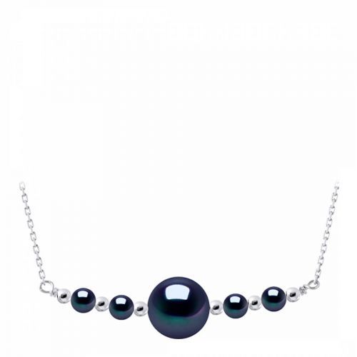 Black Tahiti Style/Silver Real Cultured Freshwater Pearl Necklace
