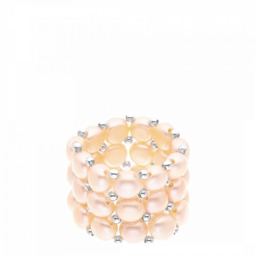 Pink Handmade 3 Row Real Freshwater Pearl Ring